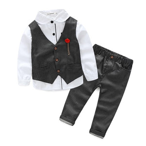 Boys Vest+Shirt+Pants Cotton Long Sleeve Suit