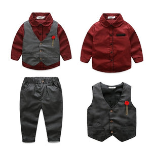 Boys Vest+Shirt+Pants Cotton Long Sleeve Suit