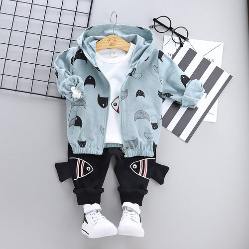 Baby boy coat+T-shirt+pant clothing set