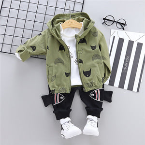 Baby boy coat+T-shirt+pant clothing set