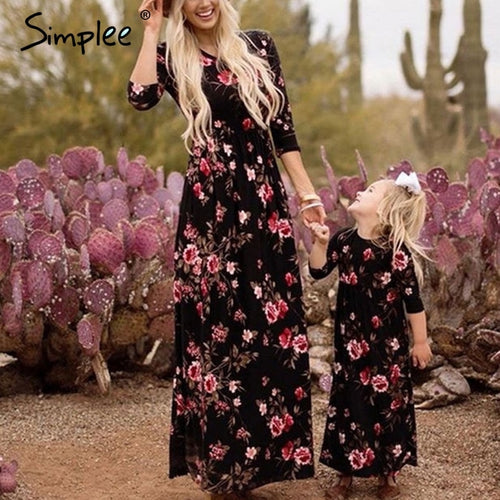 Mother/daughter Floral-print long dress