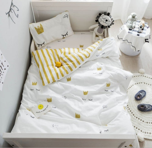 3Pcs 100% Cotton Crib Bed Linen Kit