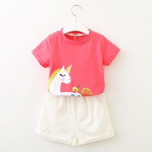 Girls Clothes Sleeveless Printing T-Shirt+Short 2Pcs Children Suits