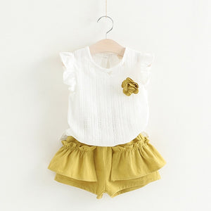 Girls Clothes Sleeveless Printing T-Shirt+Short 2Pcs Children Suits